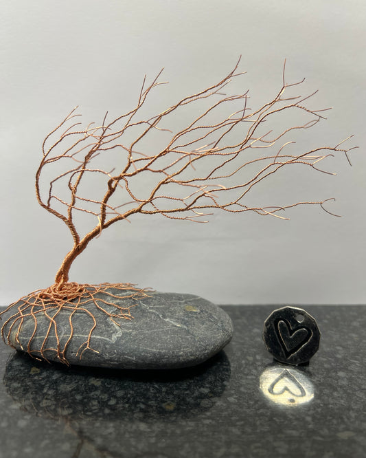 Windswept Celtic Tree Sculpture - Copper on Pebble - Medium