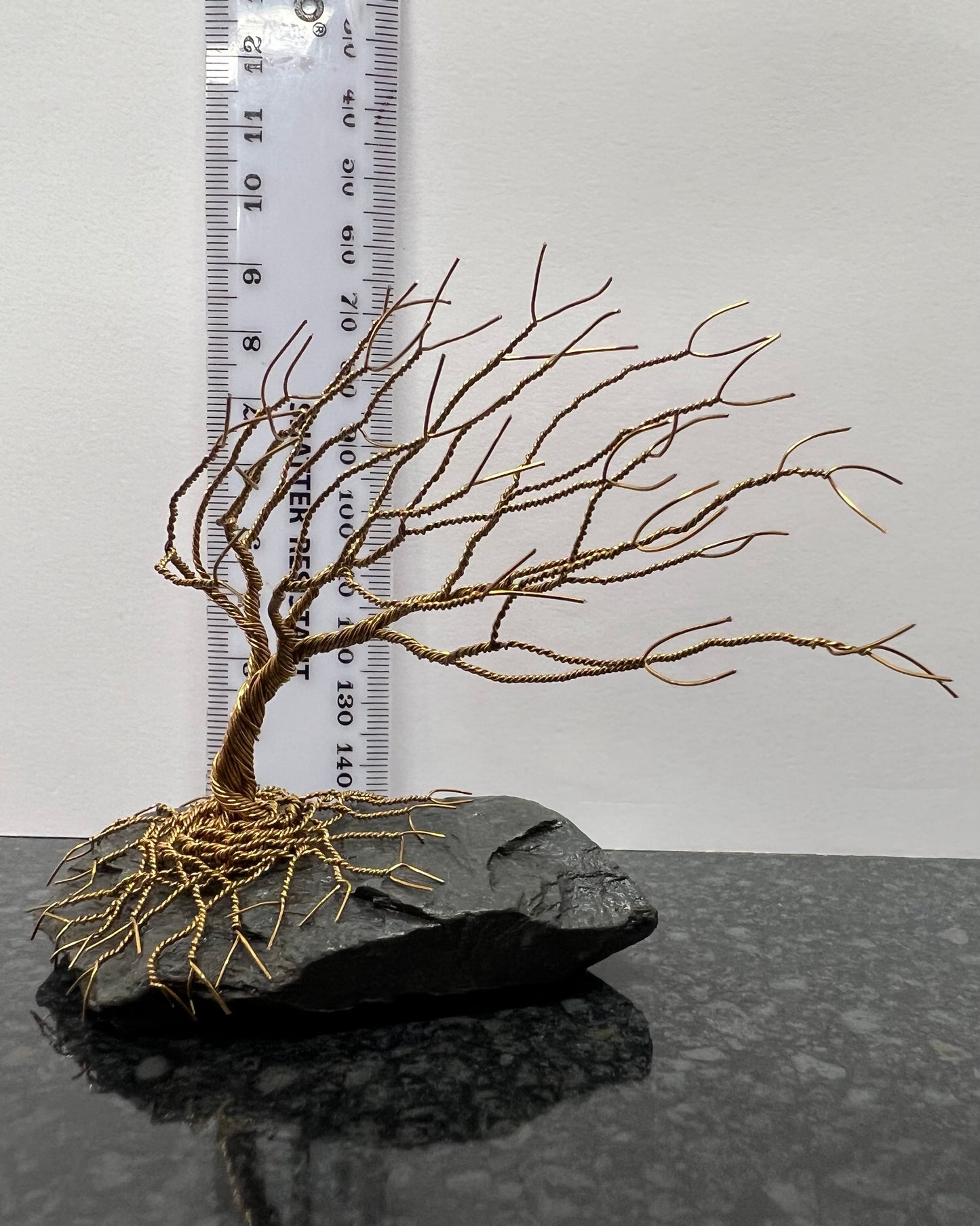 Windswept Celtic Tree Sculpture - Antique Bronze on Slate - Small Plus