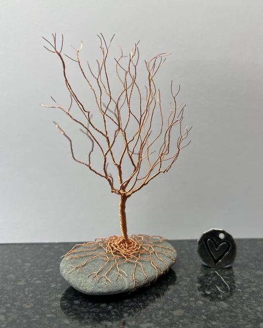 Upright Celtic Tree Sculpture - Copper on Pebble - Medium