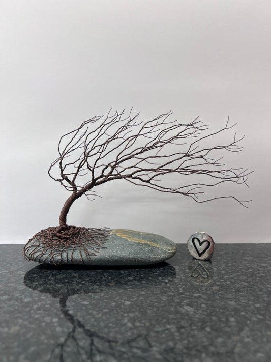 Windswept Celtic Tree Sculpture - Antique Copper on Pebble - Medium Plus
