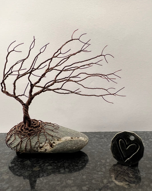 Windswept Celtic Tree Sculpture - Antique Copper on Pebble - Small Plus
