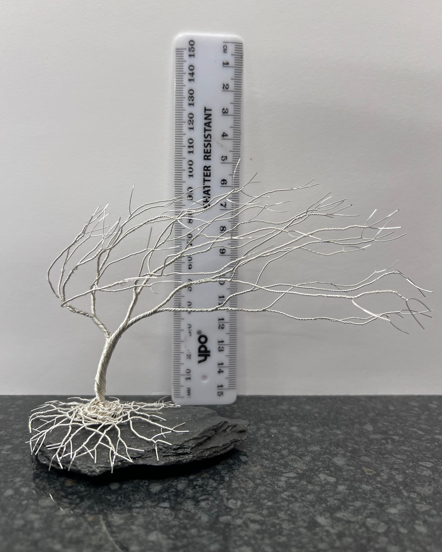 Windswept Celtic Tree Sculpture - Silver (plated) on Slate - Medium
