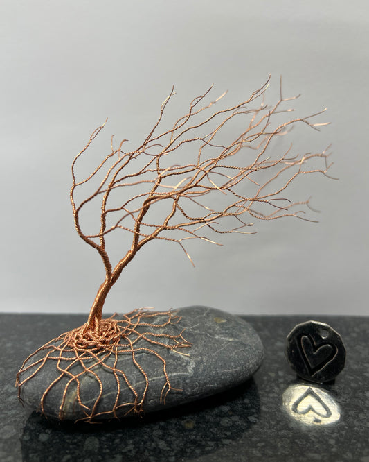 Windswept Celtic Tree Sculpture - Copper on Pebble - Medium