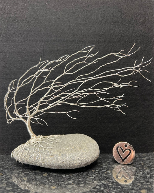 Windswept Celtic Tree Sculpture - Silver (plated) on Pebble- Medium
