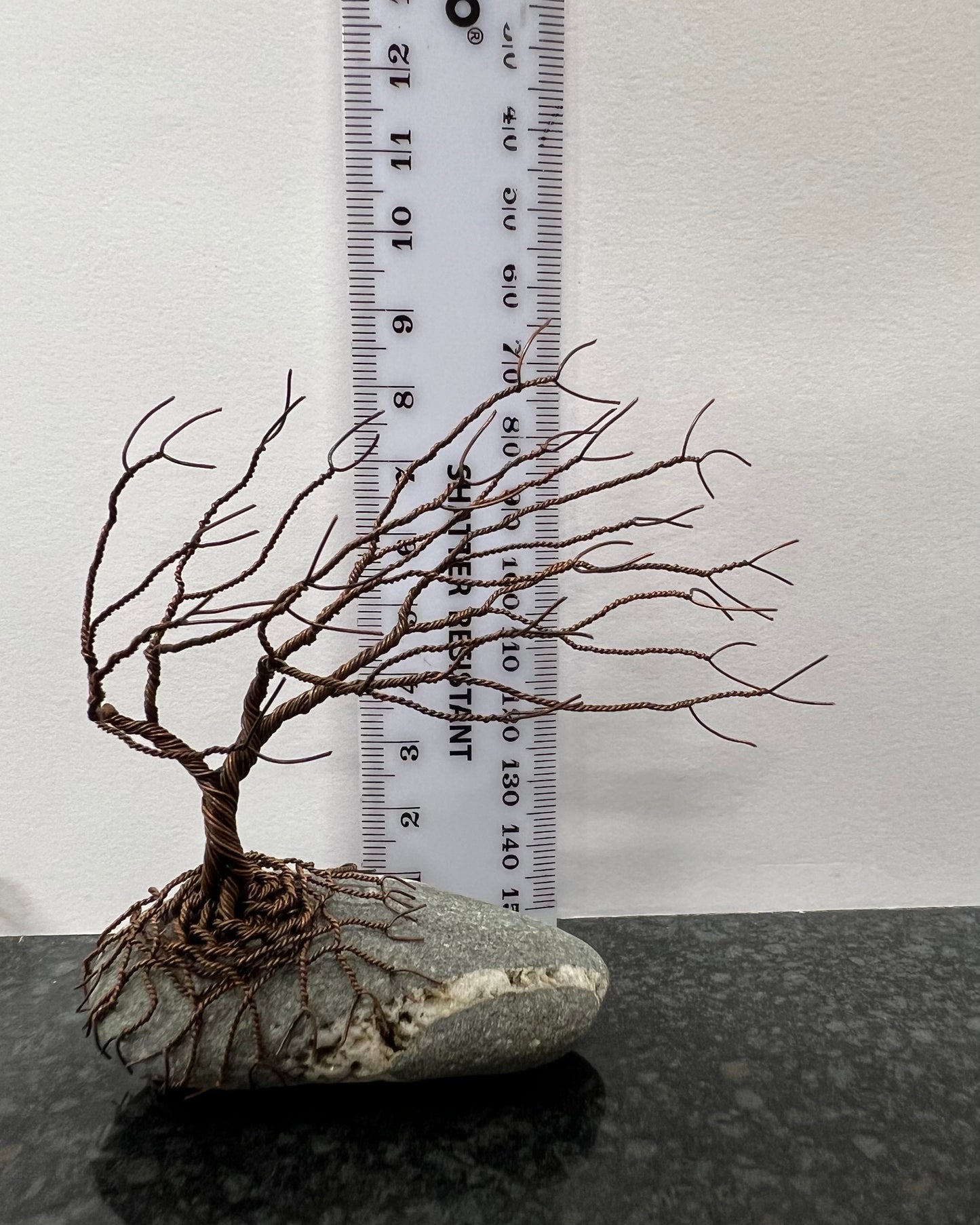 Windswept Celtic Tree Sculpture - Antique Copper on Pebble - Small Plus