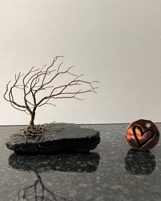 Windswept Celtic Tree Sculpture - Gunmetal on Slate - Small