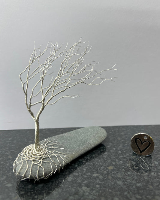 Windswept Celtic Tree Sculpture - Silver (plated) on Pebble- Medium