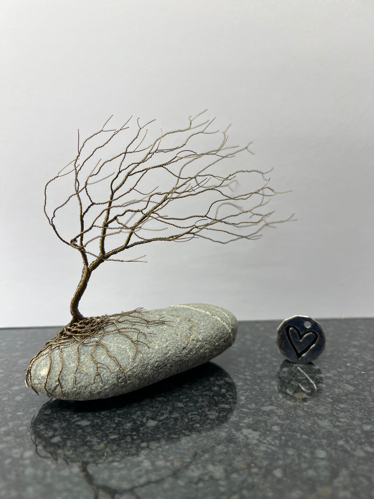 Windswept Celtic Tree Sculpture - Gunmetal on Pebble - Medium
