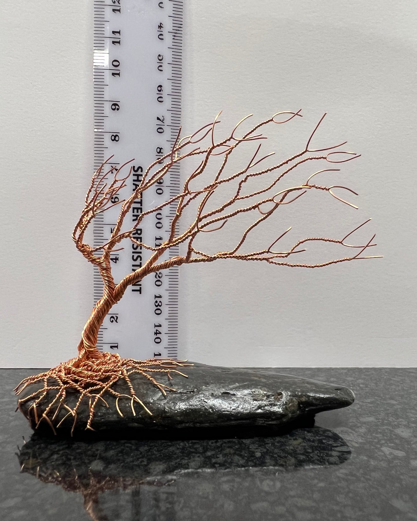 Windswept Celtic Tree Sculpture - Copper on Pebble - Small Plus