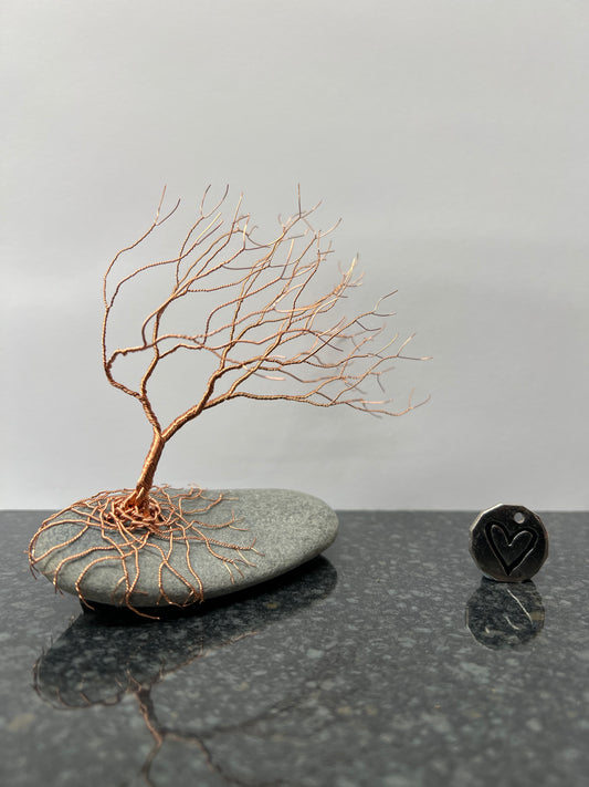 Windswept Celtic Tree Sculpture - Copper on Pebble - Medium