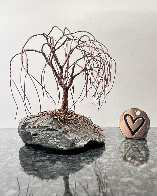 Willow Celtic Tree Sculpture - Antique Copper on Slate - Small Plus