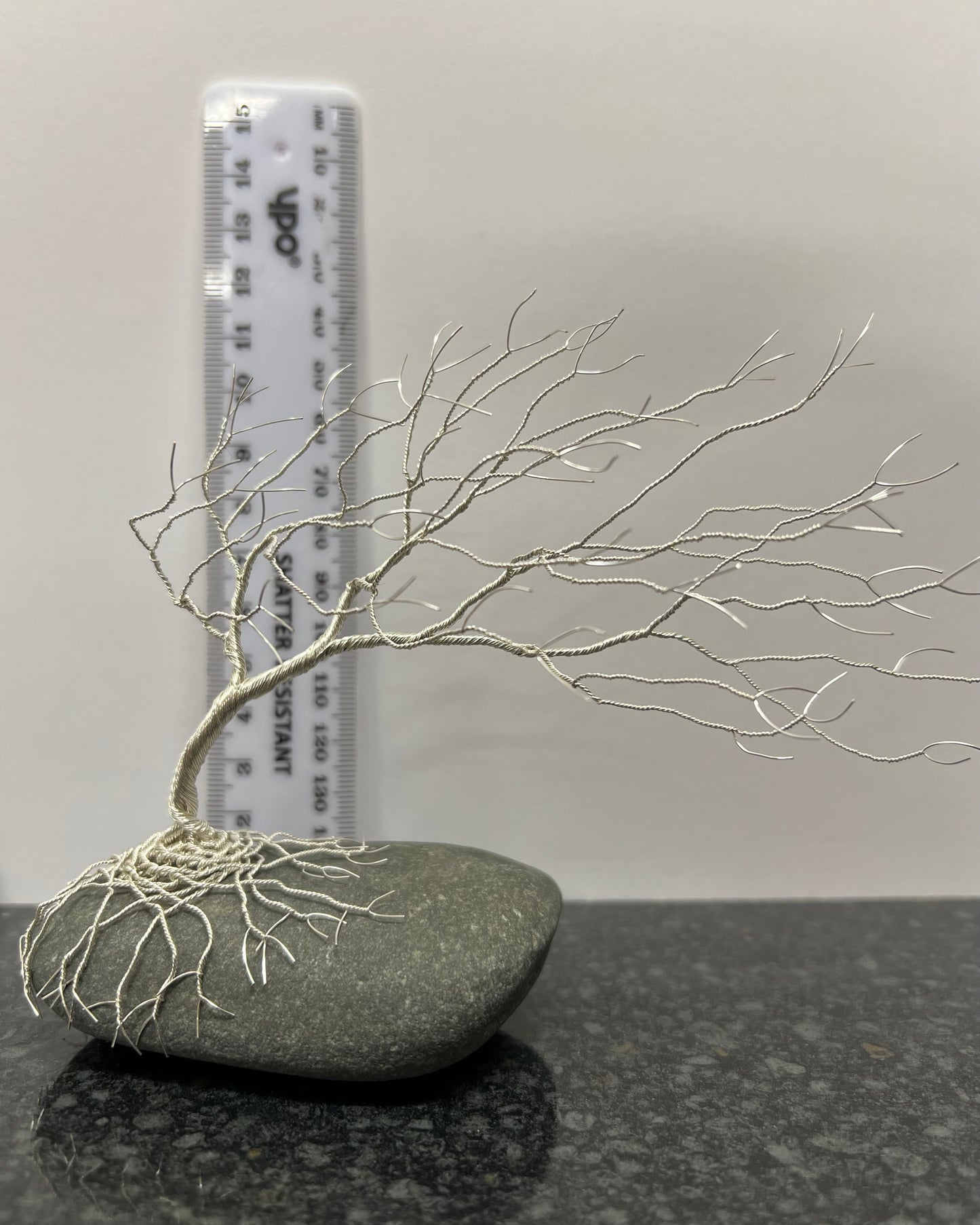 Windswept Celtic Tree Sculpture - Silver (plated) on Pebble- Medium