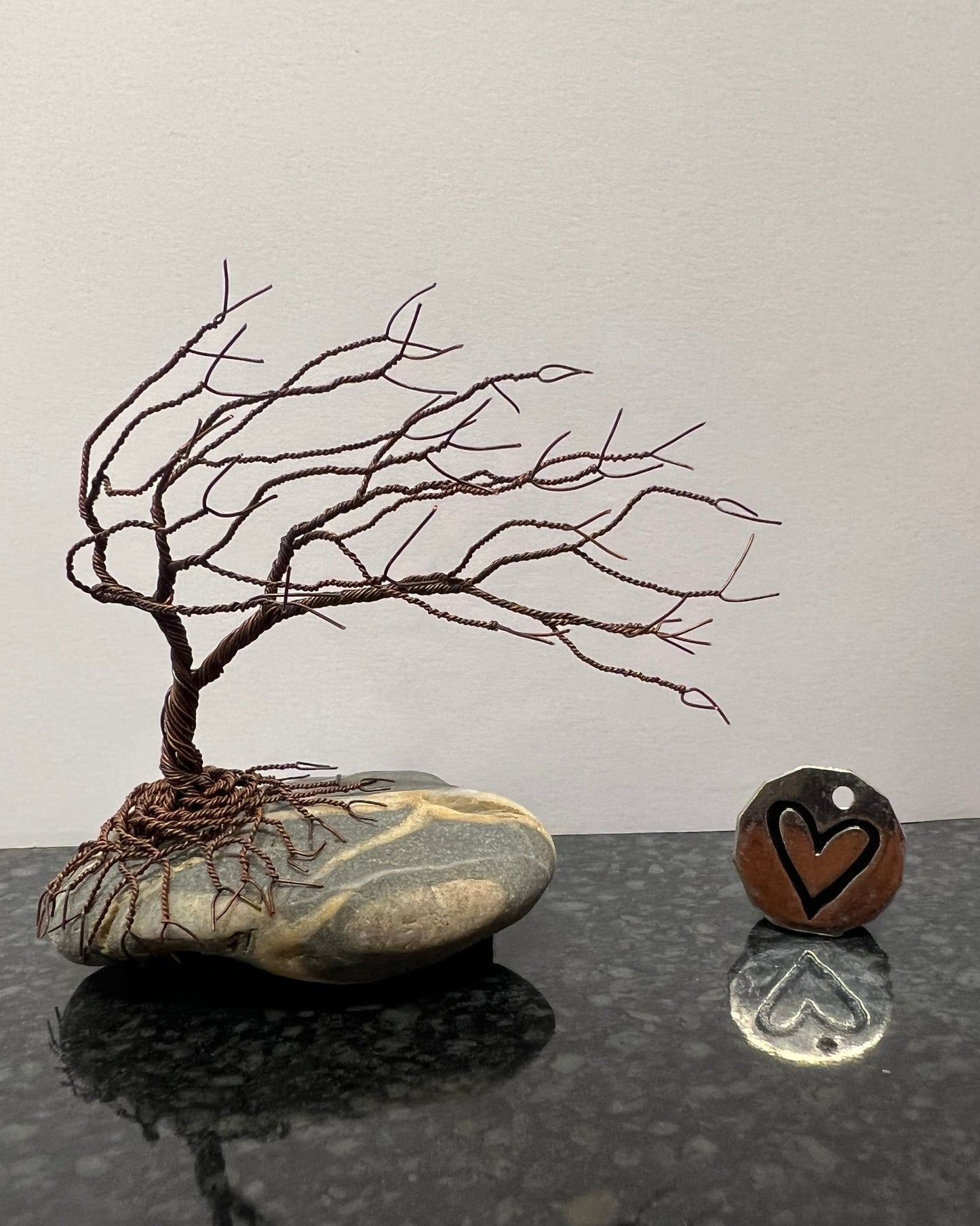 Windswept Celtic Tree Sculpture - Antique Copper on Pebble - Small Plus