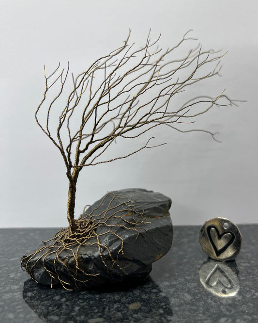 Windswept Celtic Tree Sculpture - Gunmetal on Slate - Medium