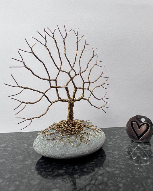 Celtic Tree of Life Sculpture - Antique Bronze on Pebble - Small Plus