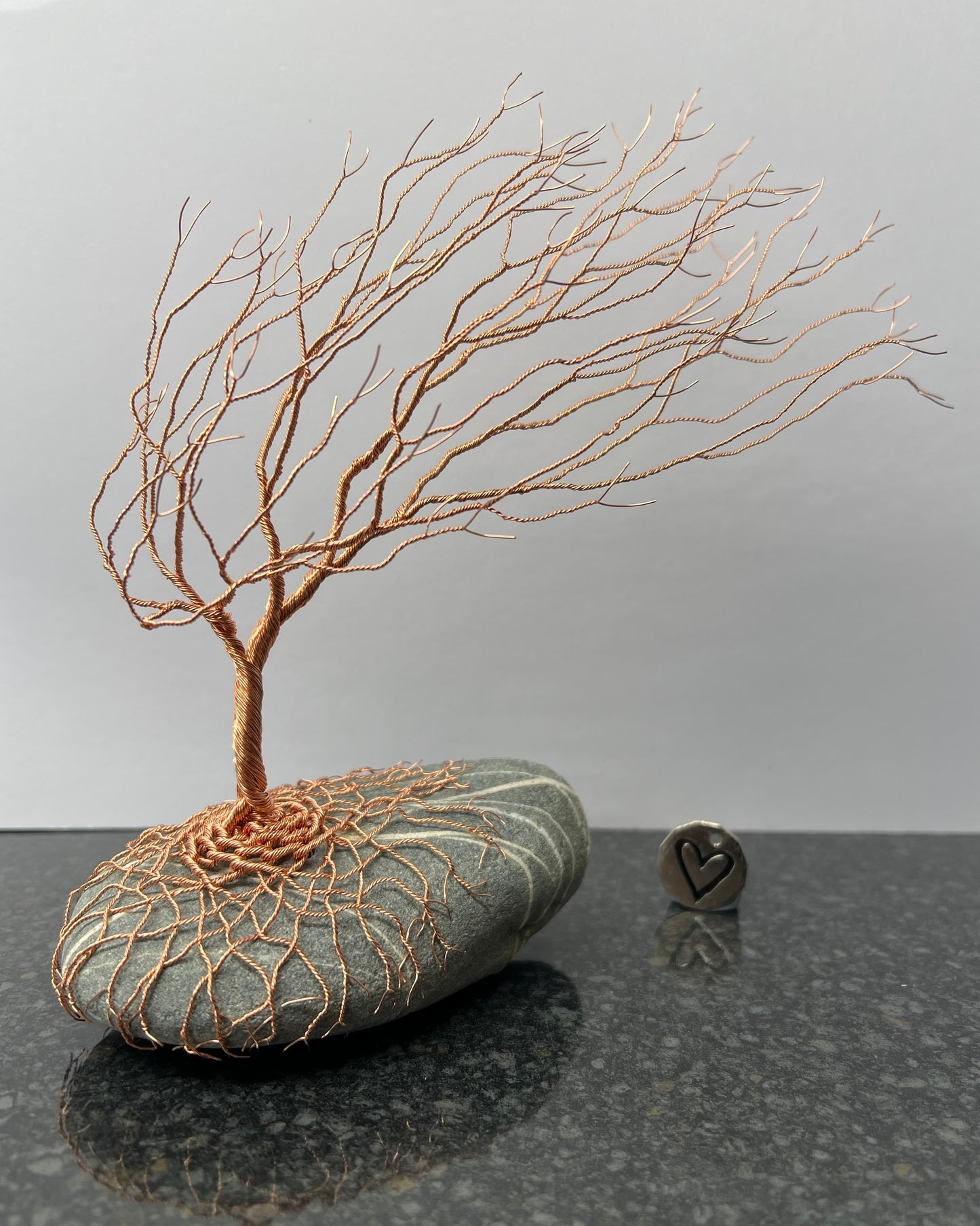 Windswept Celtic Tree Sculpture - Copper on Pebble - Large