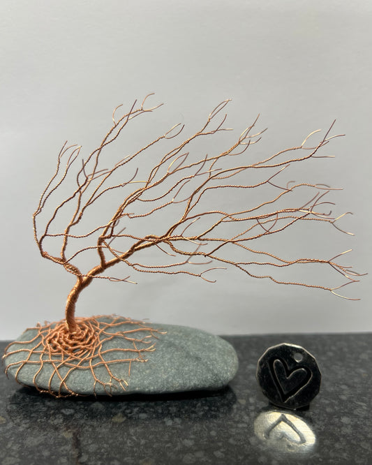 Windswept Celtic Tree Sculpture - Copper on Pebble - Medium