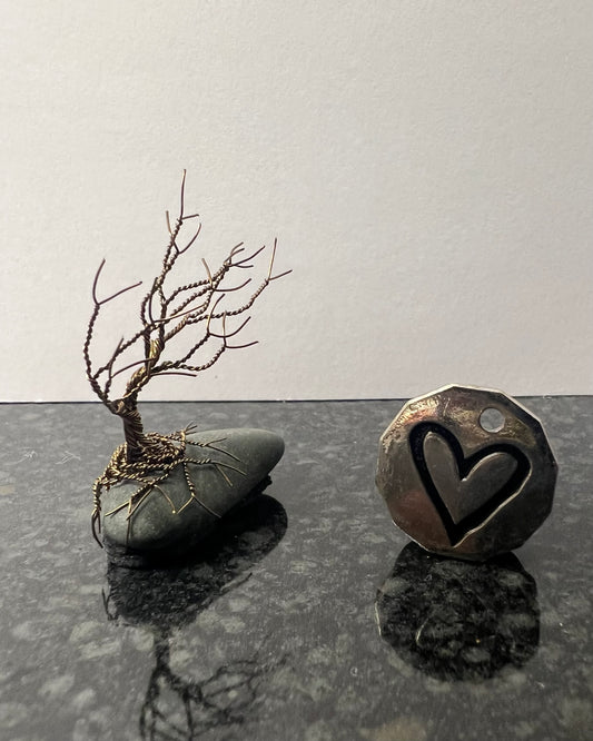 Windswept Celtic Tree Sculpture - Gunmetal on Pebble - Mini