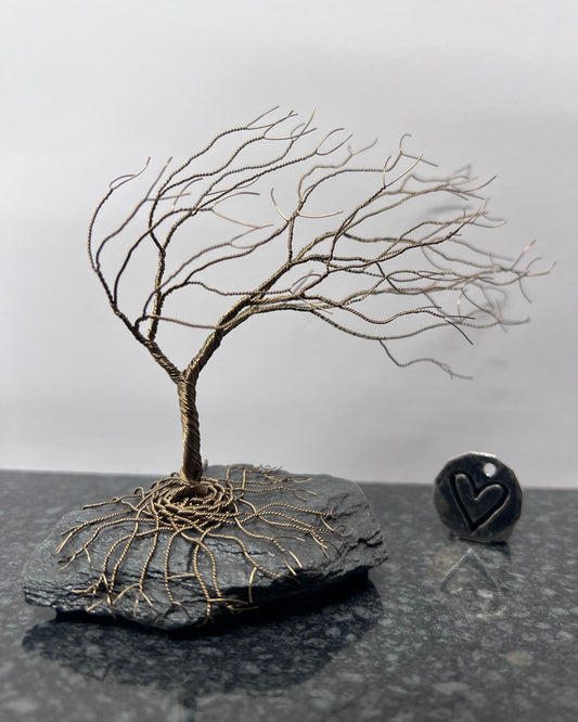Windswept Celtic Tree Sculpture - Gunmetal on Slate - Medium