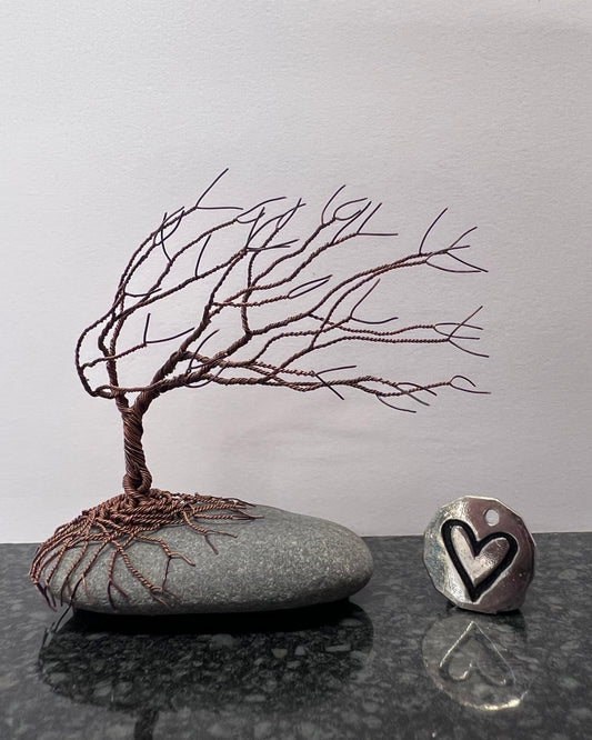 Windswept Celtic Tree Sculpture - Antique Copper on Pebble - Small Plus