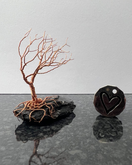 Windswept Celtic Tree Sculpture - Copper on Slate - Small