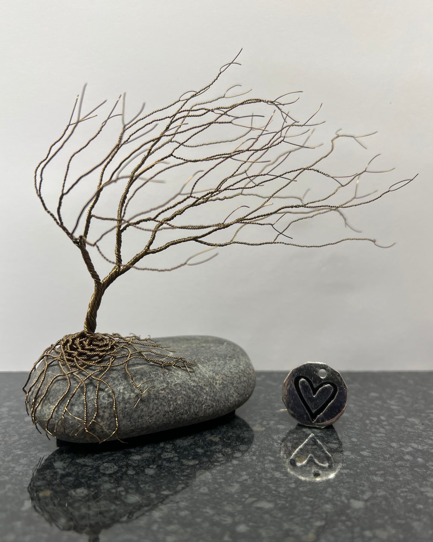 Windswept Celtic Tree Sculpture - Gunmetal on Pebble - Medium