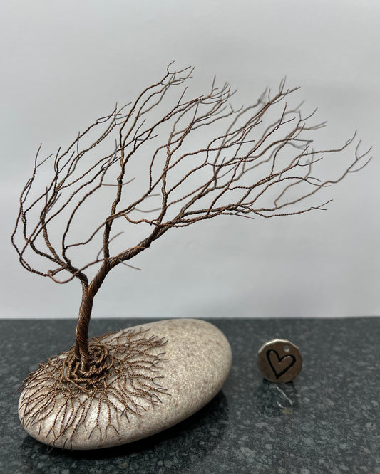 Windswept Celtic Tree Sculpture - Antique Copper on Pebble - Medium Plus