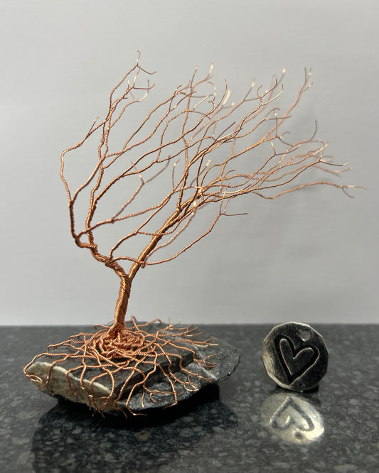 Windswept Celtic Tree Sculpture - Copper on Slate - Medium
