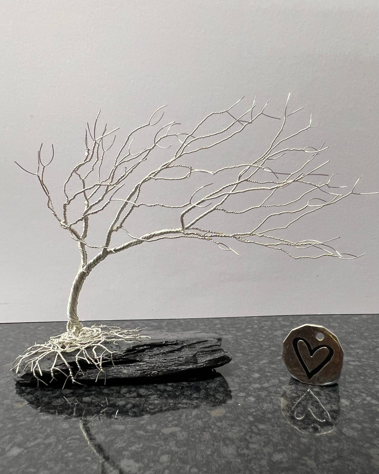 Windswept Celtic Tree Sculpture - Silver (plated) on Slate- Medium