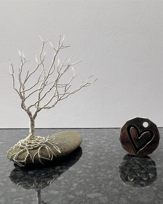 Windswept Celtic Tree Sculpture - Silver (plated) on Pebble - Small