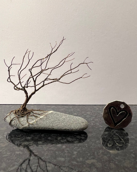 Windswept Celtic Tree Sculpture - Gunmetal on Pebble - Small