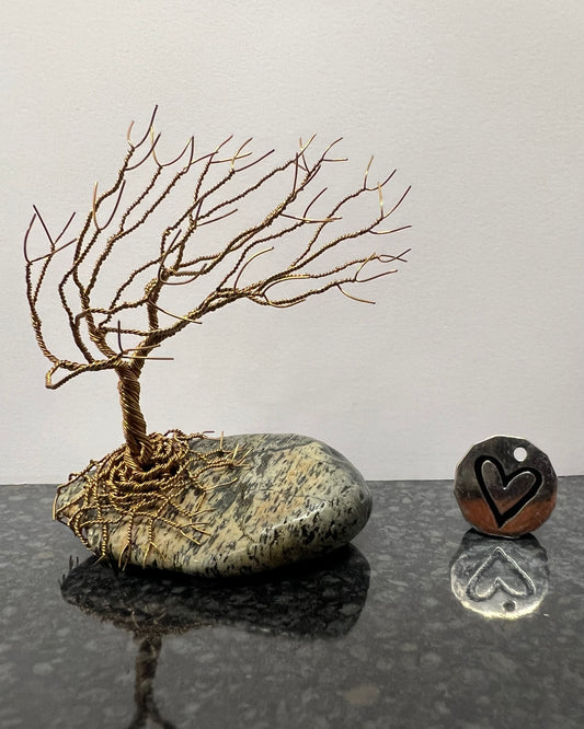 Windswept Celtic Tree Sculpture - Antique Bronze on Pebble - Small Plus