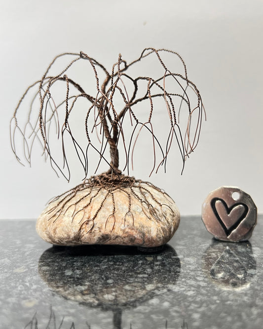 Willow Celtic Tree Sculpture - Antique Copper on Pebble - Small Plus