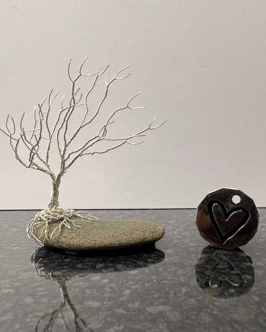 Windswept Celtic Tree Sculpture - Silver (plated) on Pebble - Small