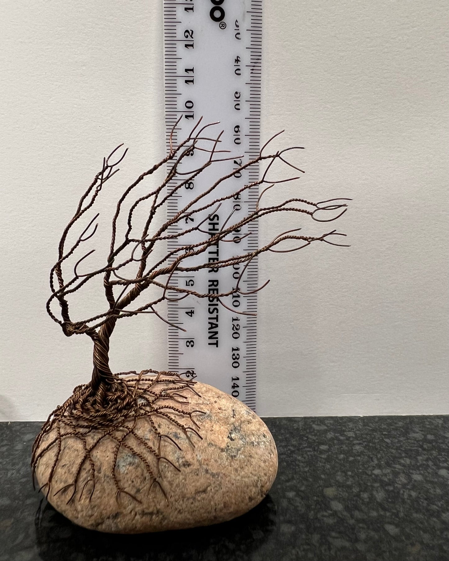 Windswept Celtic Tree Sculpture - Antique Copper on Pebble - Small Plus