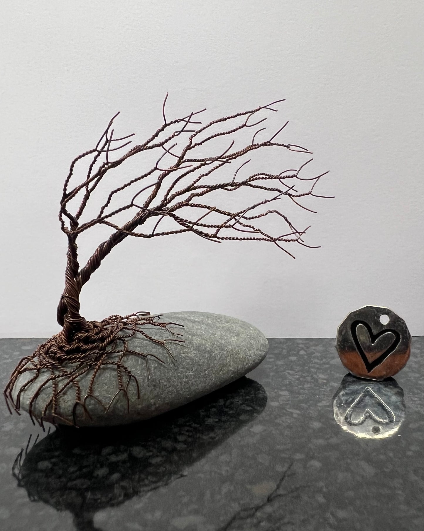 Windswept Celtic Tree Sculpture - Antique Copper on Pebble - Small Plus