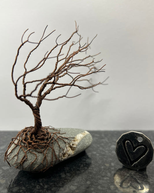 Windswept Celtic Tree Sculpture - Antique Copper on Pebble - Small Plus