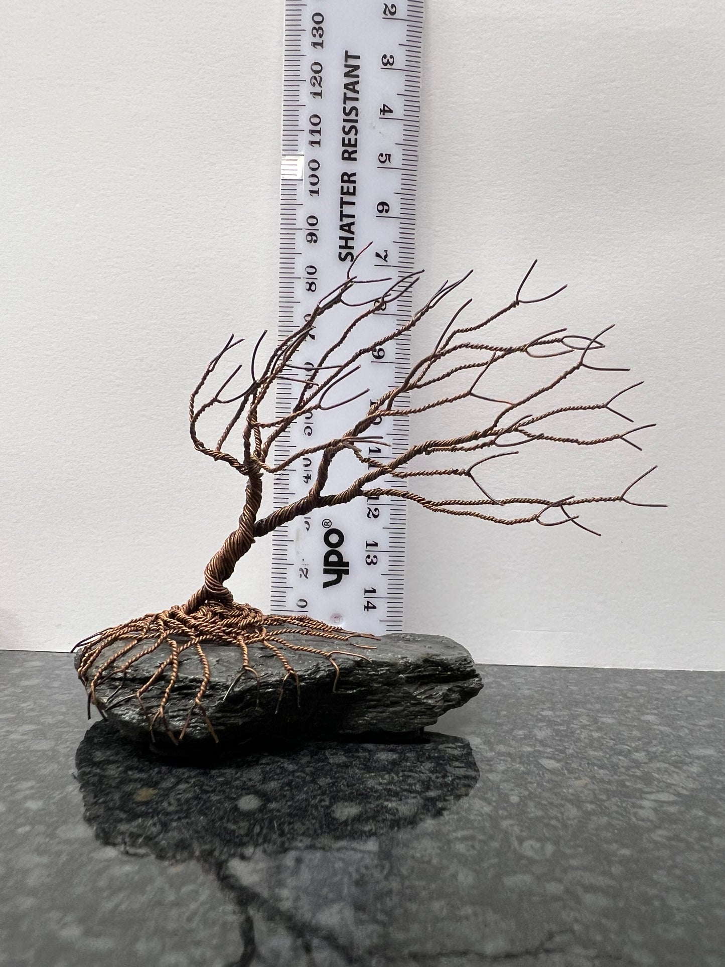 Windswept Celtic Tree Sculpture - Antique Copper on Slate - Small Plus