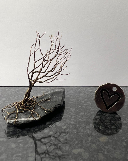 Windswept Celtic Tree Sculpture - Gunmetal on Slate - Small