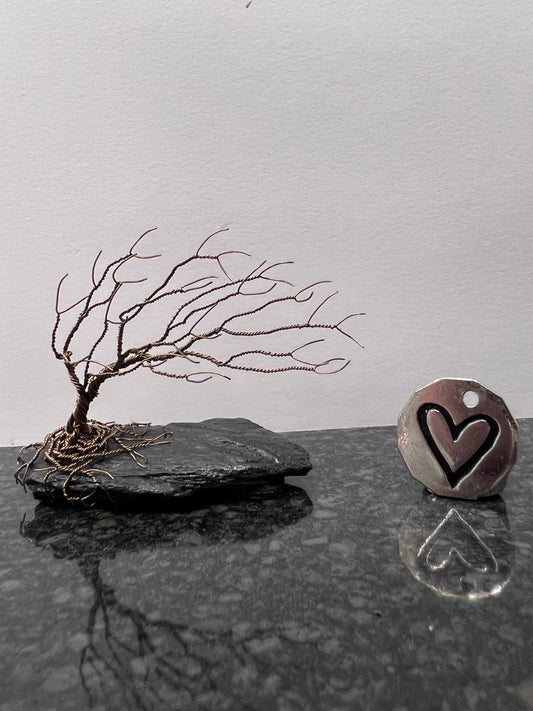 Windswept Celtic Tree Sculpture - Gunmetal on Slate - Small