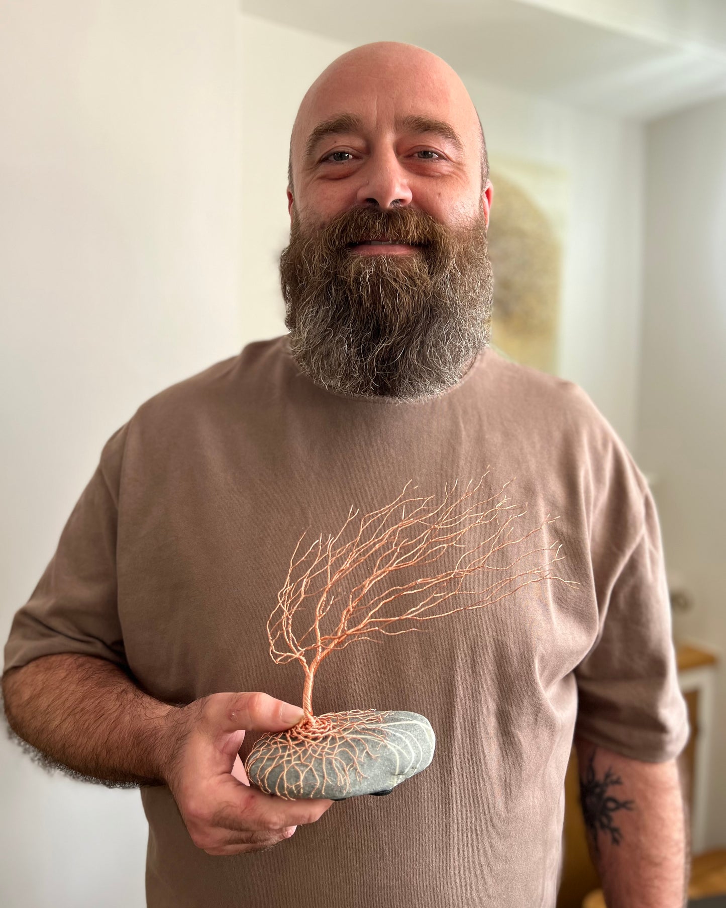 Windswept Celtic Tree Sculpture - Copper on Pebble - Large