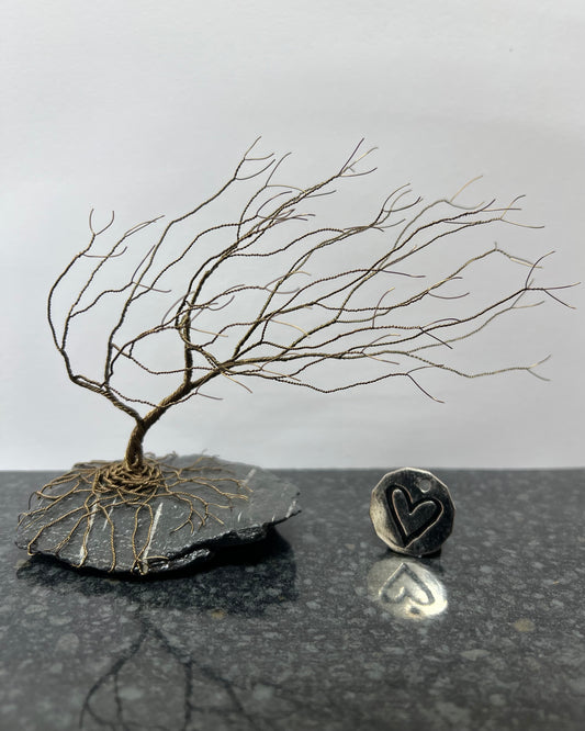 Windswept Celtic Tree Sculpture - Gunmetal on Slate - Medium