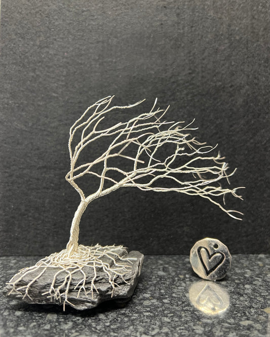 Windswept Celtic Tree Sculpture - Silver (plated) on Slate- Medium
