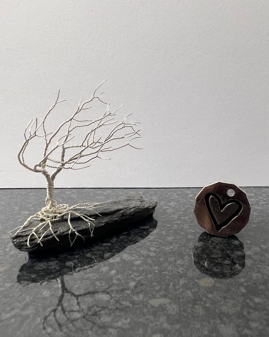 Windswept Celtic Tree Sculpture - Silver (plated) on Slate - Small