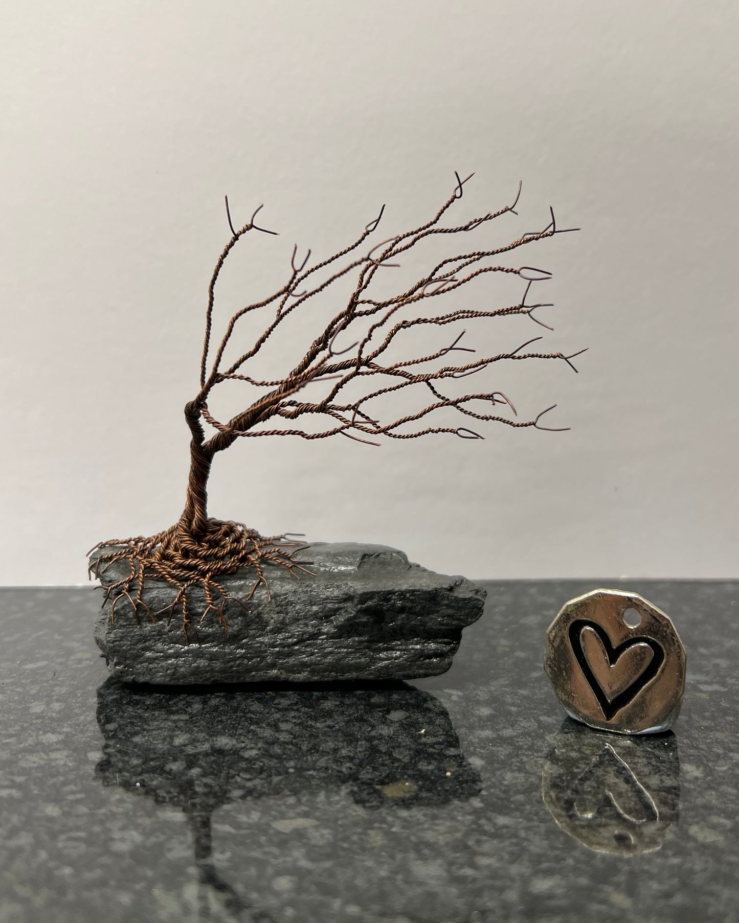 Windswept Celtic Tree Sculpture - Antique Copper on Slate - Small Plus