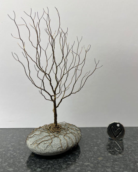 Upright Celtic Tree Sculpture - Gunmetal on Pebble - Medium