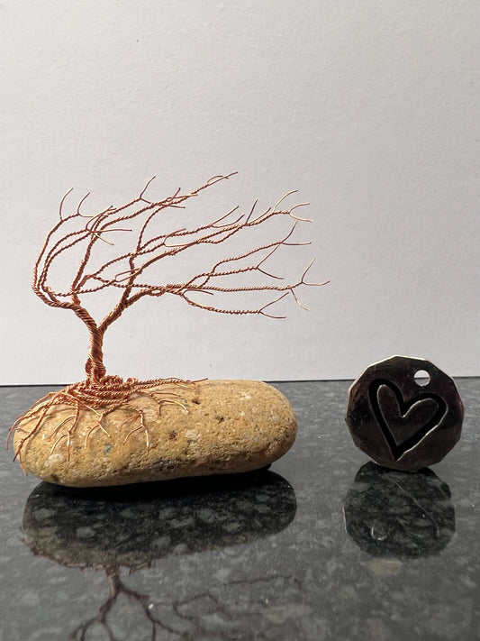Windswept Celtic Tree Sculpture - Copper on Pebble - Small