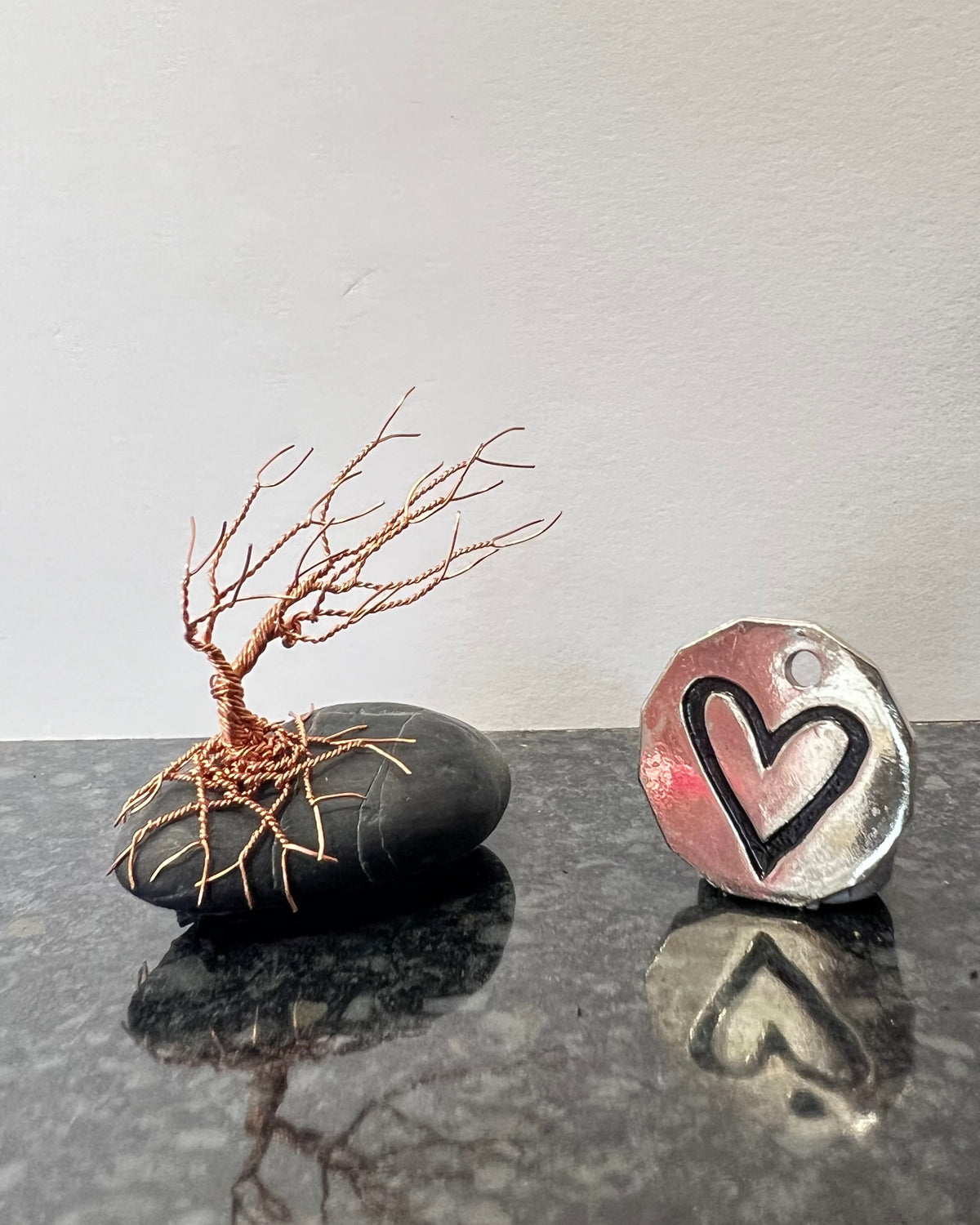 Windswept Celtic Tree Sculpture - Copper on Pebble - Mini