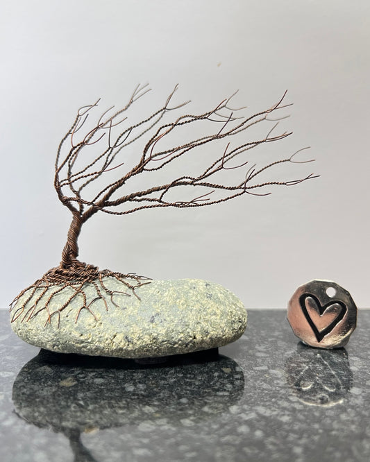 Windswept Celtic Tree Sculpture - Antique Copper on Pebble - Small Plus