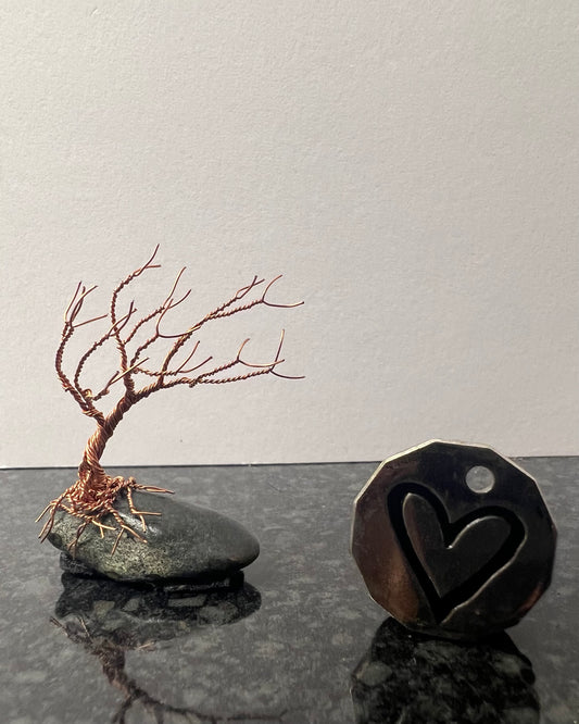 Windswept Celtic Tree Sculpture - Copper on Pebble - Mini